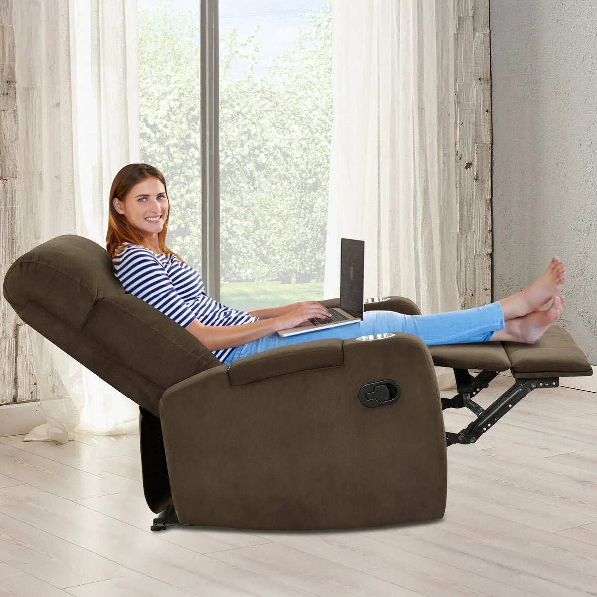 Recliner Chair Single Sofa Lounger with Arm Storage and Cup Holder for Living Room by DirectDeals