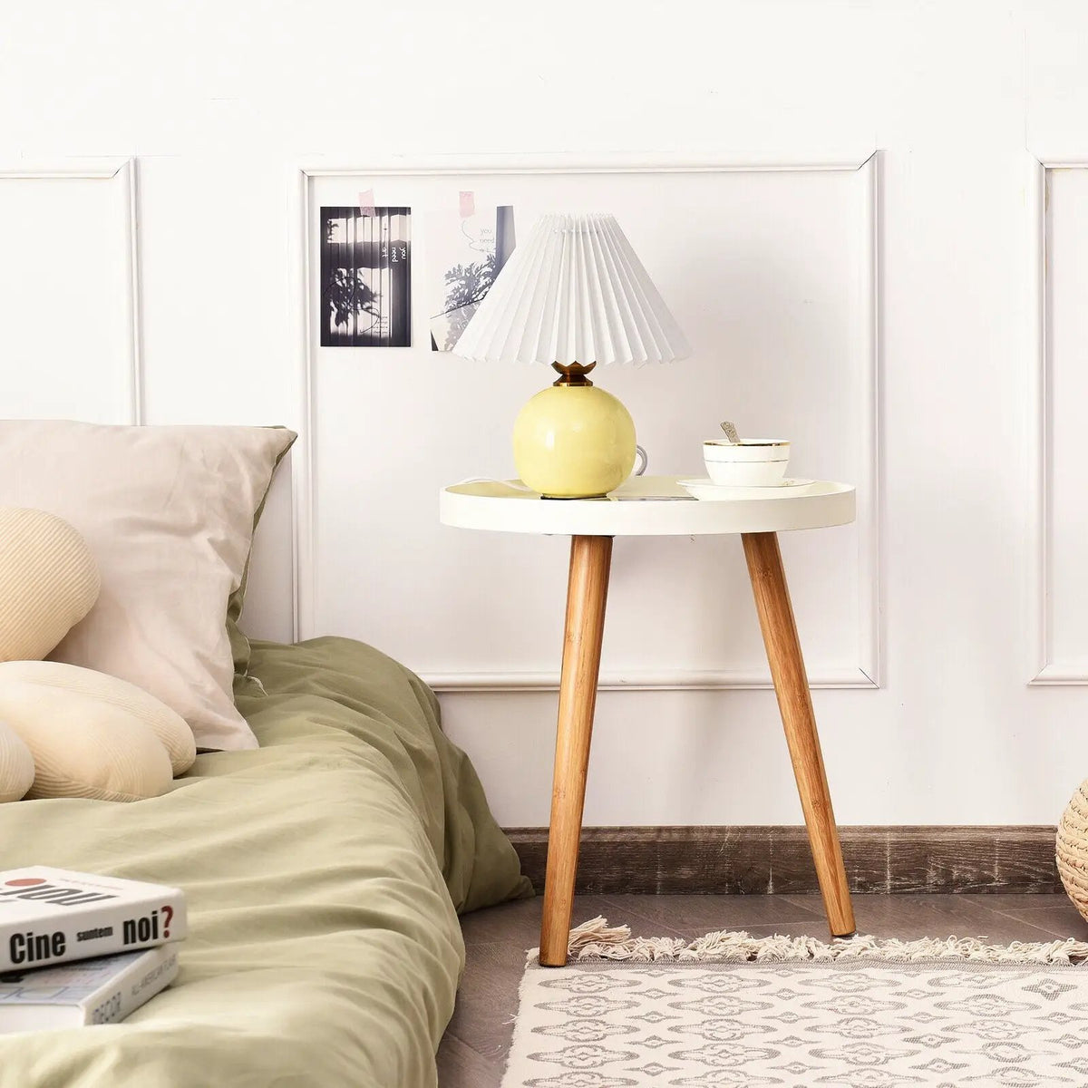 Mid Century Modern Round Side Sofa Coffee Table with Wooden Tray by DirectDeals