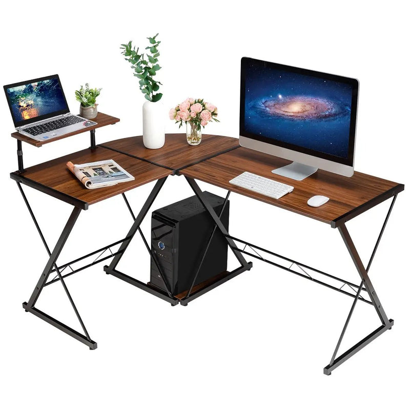 L-Shaped Desk Reversible Corner Computer Desk with Movable Shelf and CPU Stand by DirectDeals
