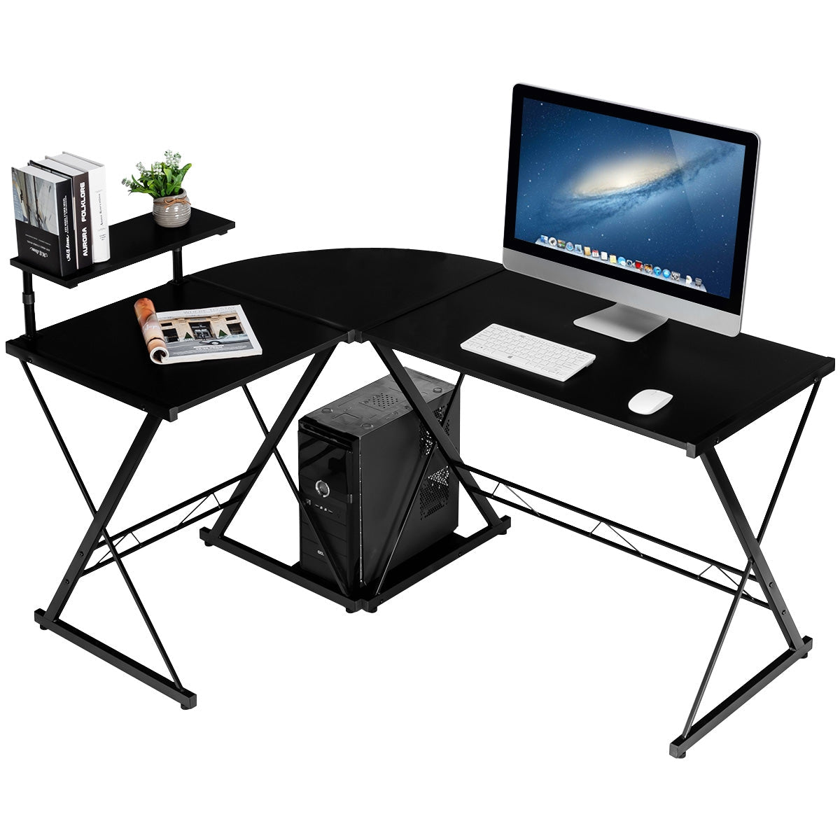 L-Shaped Desk Reversible Corner Computer Desk with Movable Shelf and CPU Stand by DirectDeals