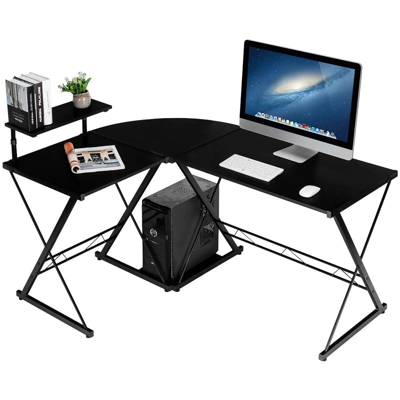 L-Shaped Desk Reversible Corner Computer Desk with Movable Shelf and CPU Stand by DirectDeals