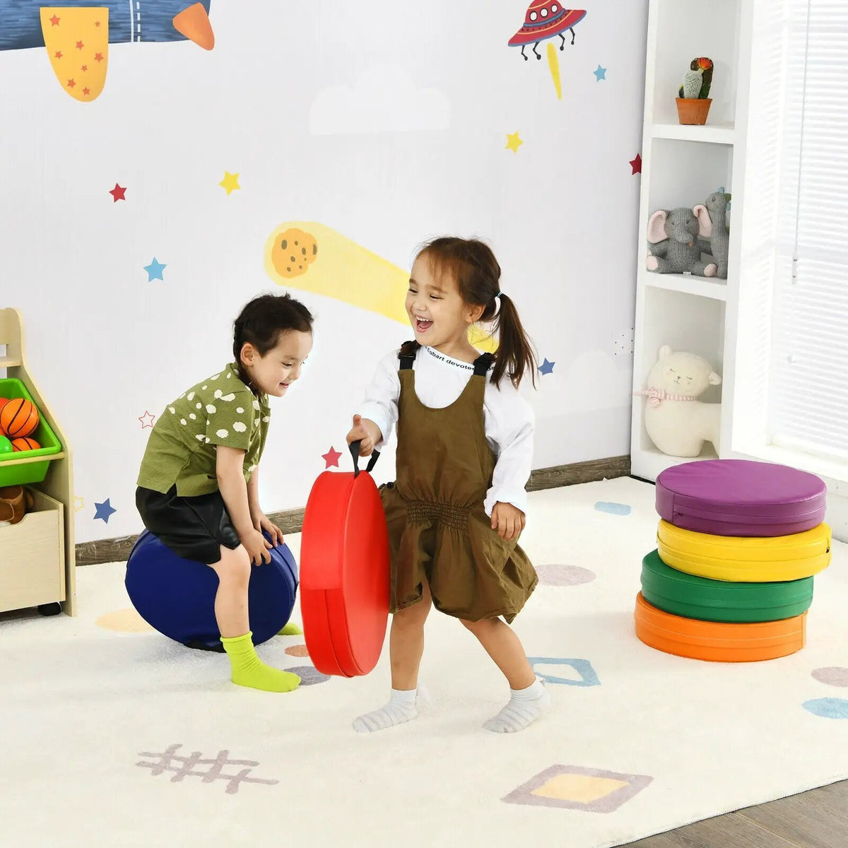 6 Pieces 15 Inch Round Toddler Floor Cushions by DirectDeals