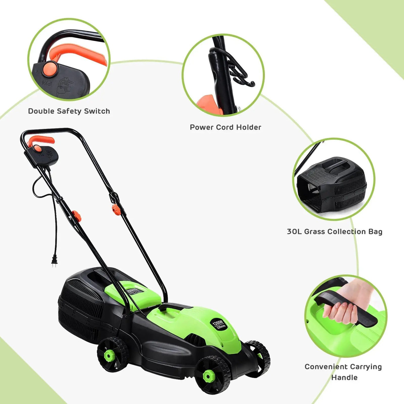 13 Inch Electric Push Lawn Corded Mower with Grass Bag by DirectDeals