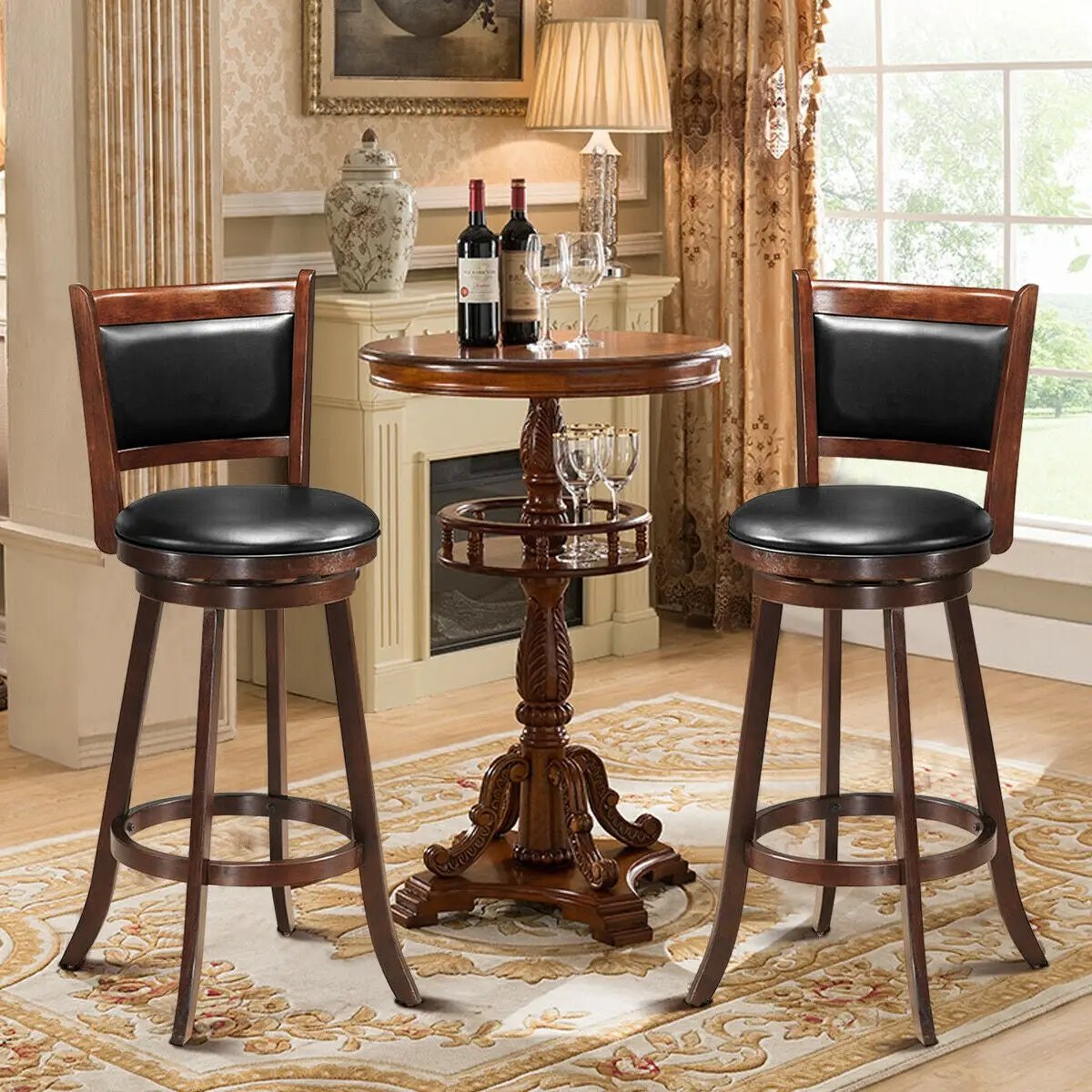 29 Inch Swivel Bar Height Stool Wooden Upholstered Dining Chair by DirectDeals