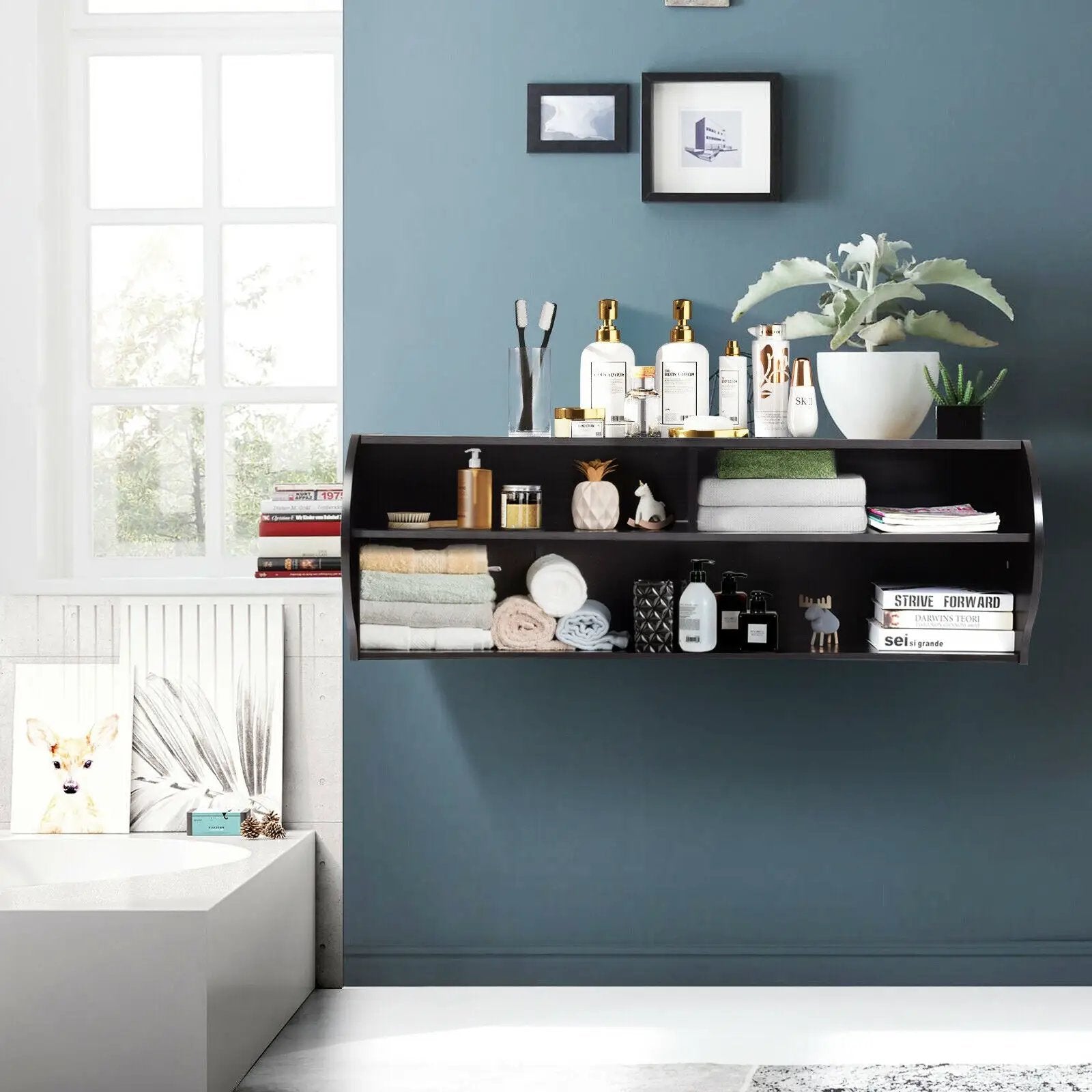 48.5 Inch 2 Tier Modern Wall Mounted Hanging Floating Shelf by DirectDeals