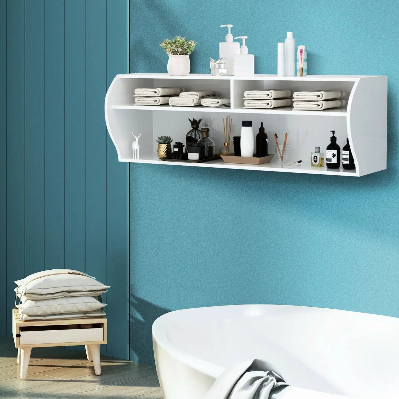 48.5 Inch 2 Tier Modern Wall Mounted Hanging Floating Shelf by DirectDeals