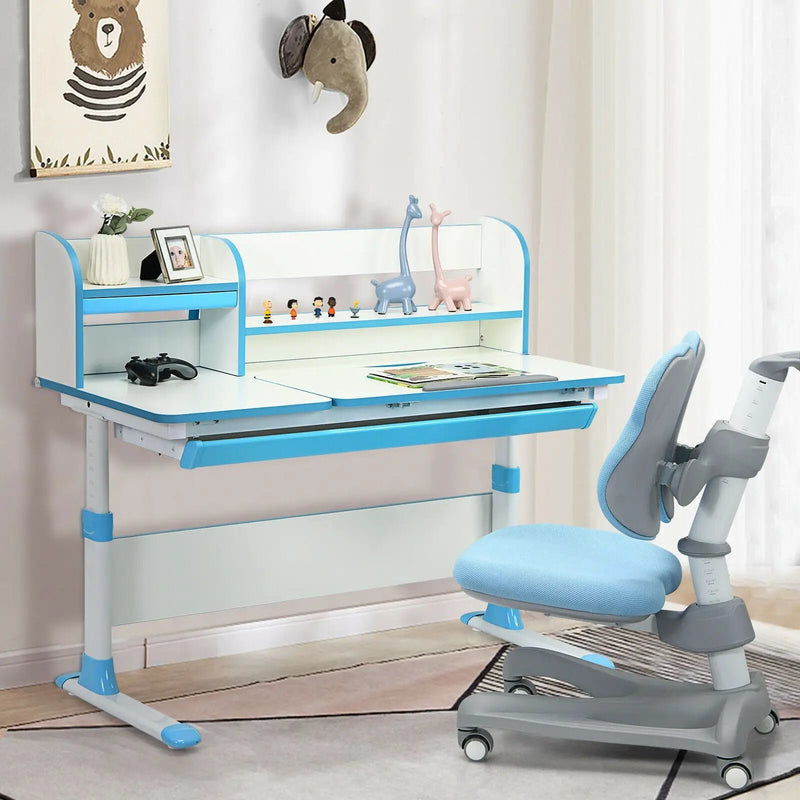 Adjustable Height Study Desk with Drawer and Tilted Desktop for School and Home by DirectDeals