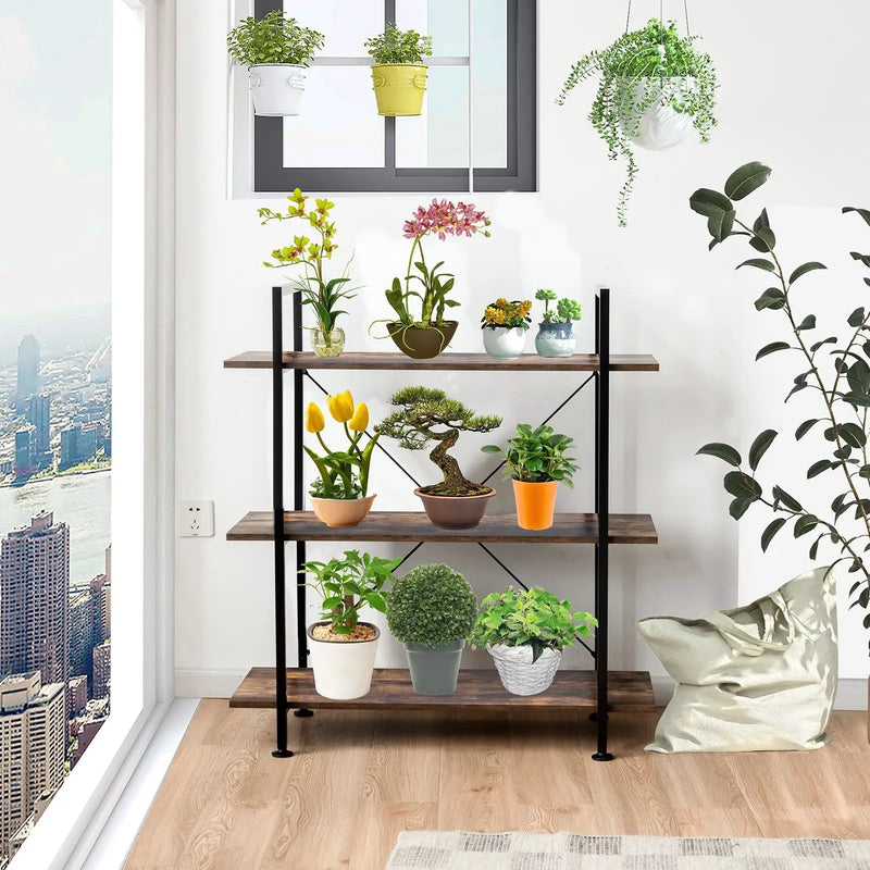 3/5 Tiers Industrial Bookcase with Metal Frame for Home Office-3 by DirectDeals