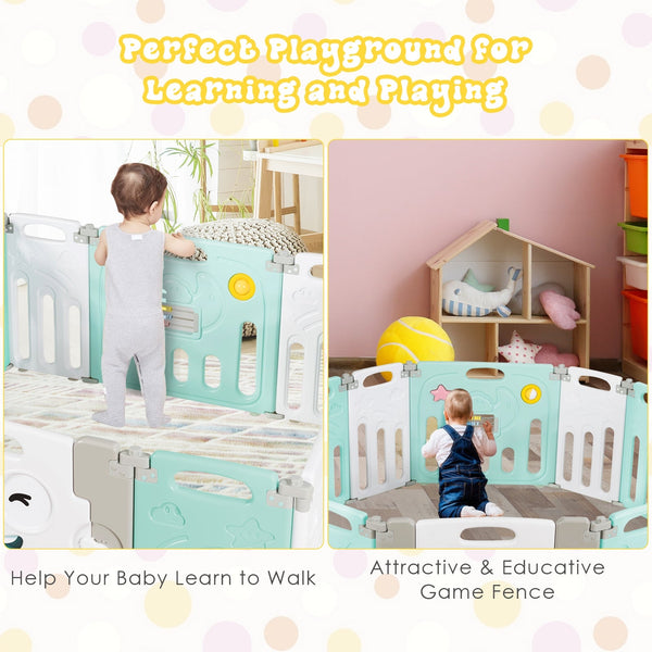 14-Panel Foldable Baby Playpen Kids Activity Centre-Green, photo 2 of 8