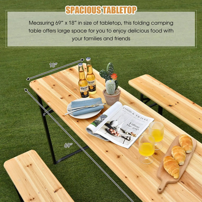 3 Pieces Folding Wooden Picnic Table Bench Set by DirectDeals
