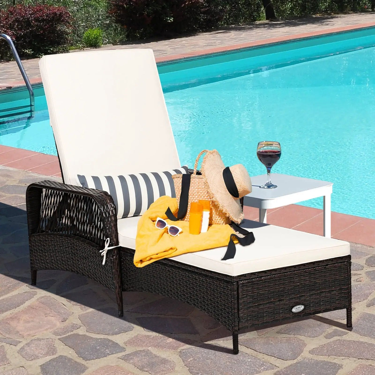Outdoor Patio Wicker Chaise Lounge Chair with Adjustable Backrest and Pillow by DirectDeals