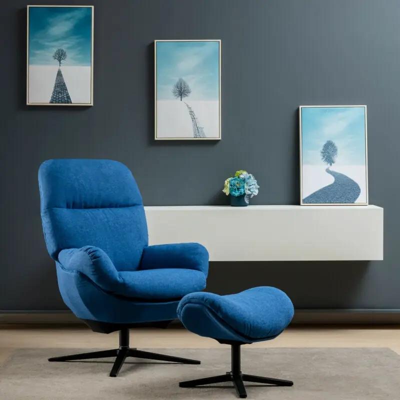 Upholstered Swivel Lounge Chair with Ottoman and Rocking Footstool by DirectDeals