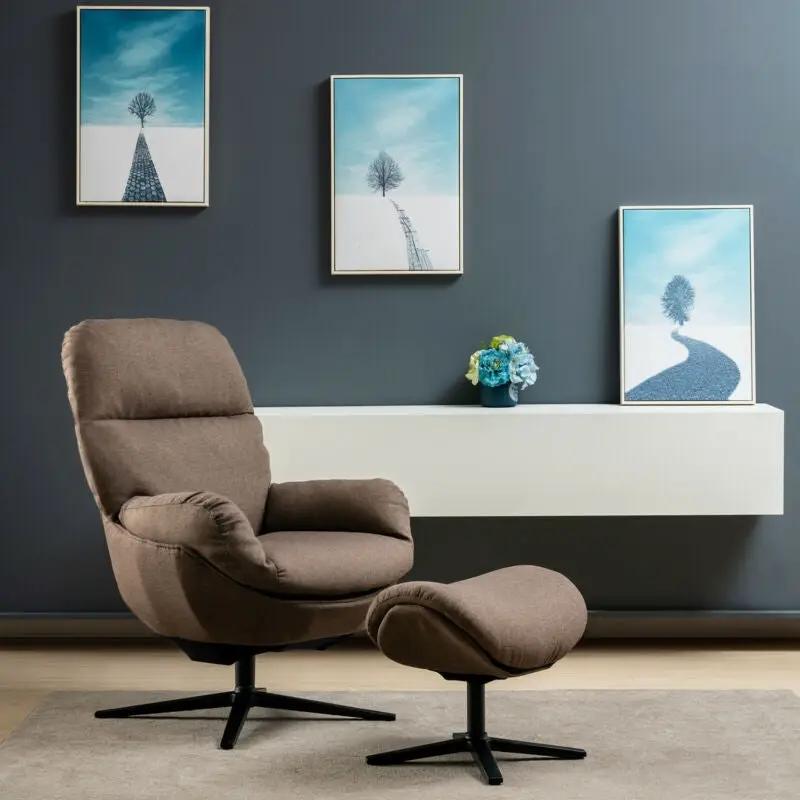 Upholstered Swivel Lounge Chair with Ottoman and Rocking Footstool by DirectDeals