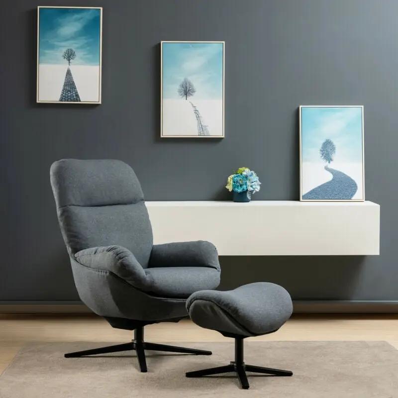 Upholstered Swivel Lounge Chair with Ottoman and Rocking Footstool by DirectDeals