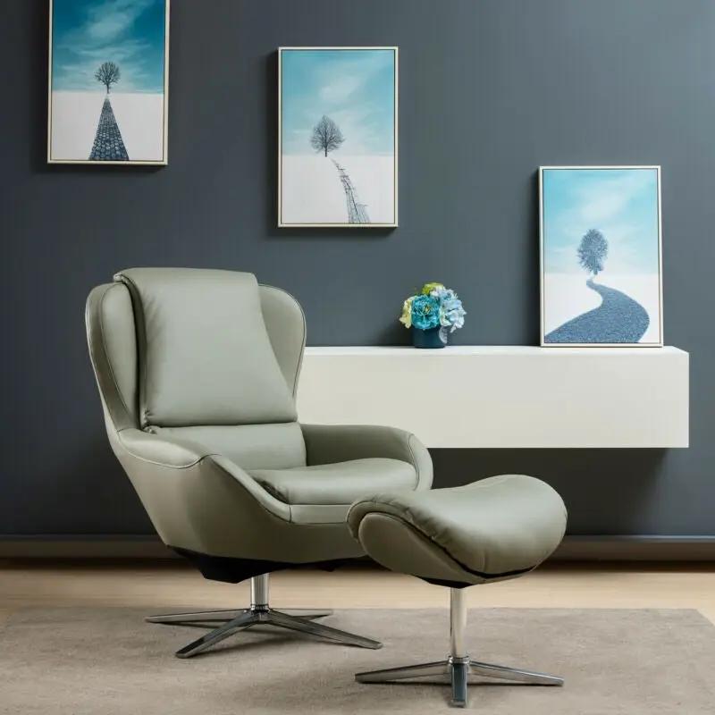 360¬∞ Swivel Leather Lounge Chair with Ottoman and Aluminum Alloy Base by DirectDeals