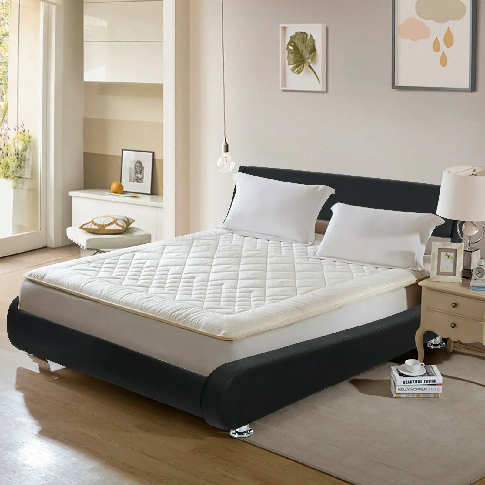 Full Size Faux Leather Upholstered Platform Bed Adjustable Headboard-Black by DirectDeals