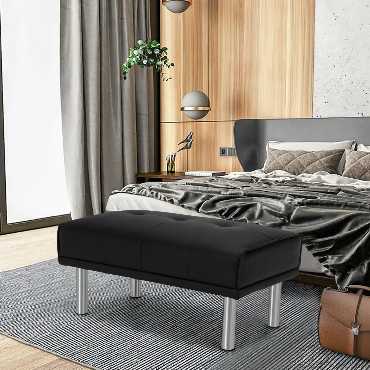 Rectangle Tufted Ottoman with Stainless Steel Legs for Living Room by DirectDeals