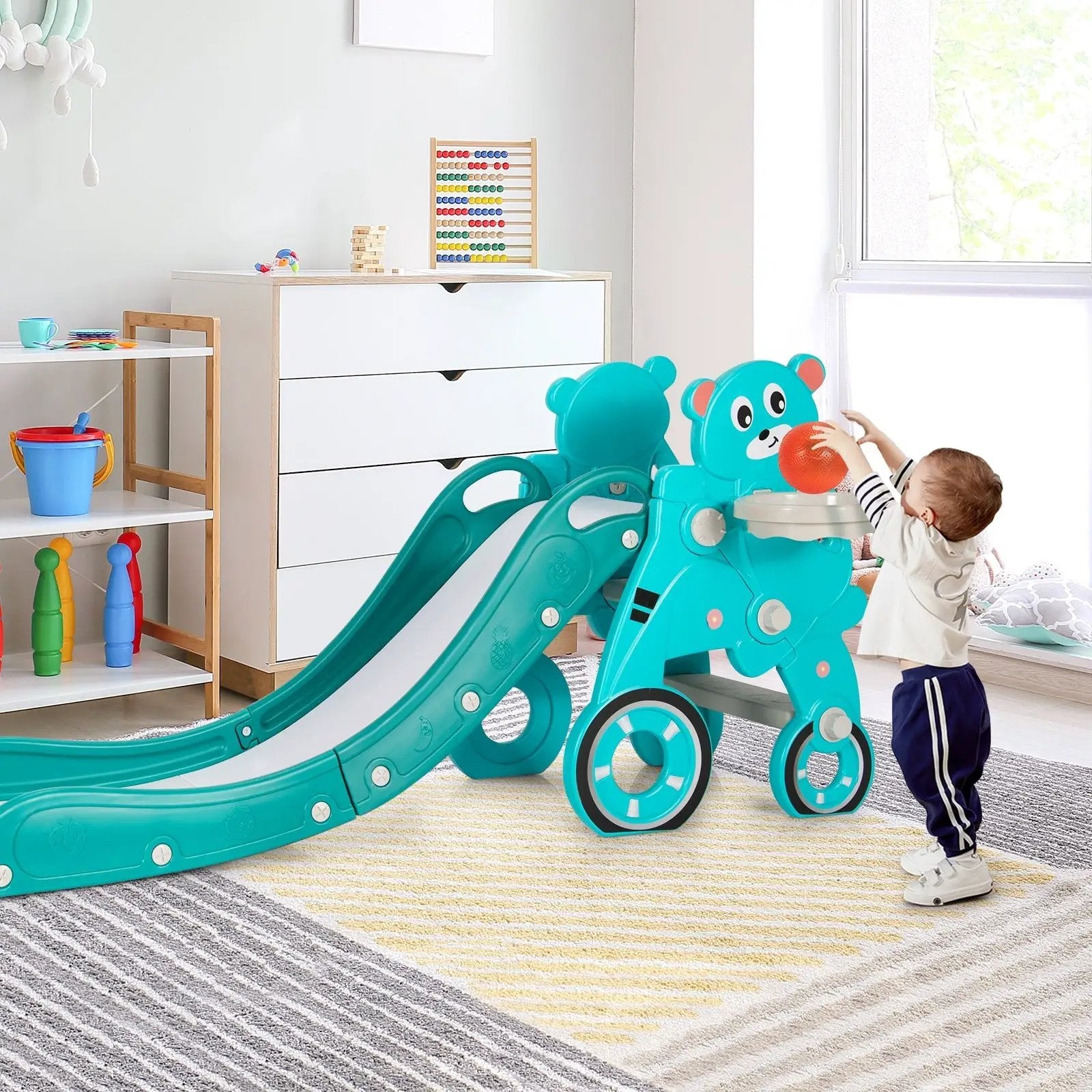 4-in-1 Foldable Baby Slide Toddler Climber Slide PlaySet with Ball by DirectDeals