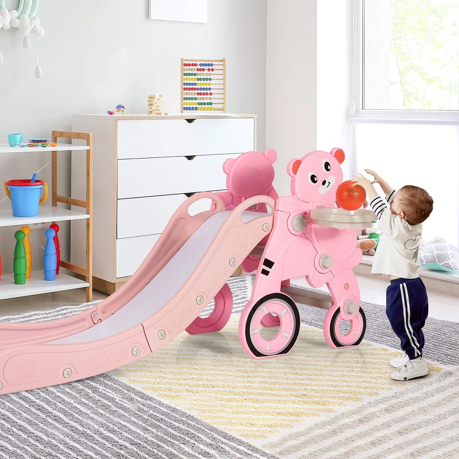 4-in-1 Foldable Baby Slide Toddler Climber Slide PlaySet with Ball by DirectDeals