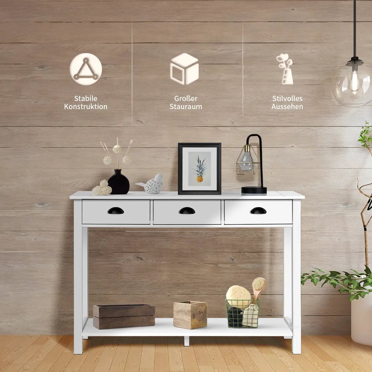 Wooden Console Table with 3 Drawers and 2-Tier Shelves by DirectDeals