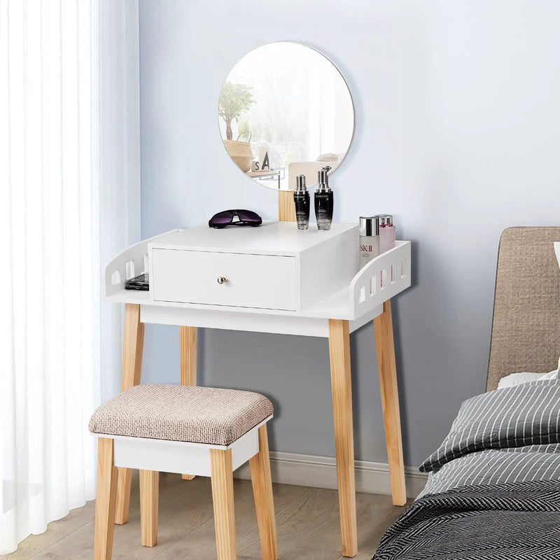 Wooden Makeup Dressing Mirror Table Set with Drawer by DirectDeals