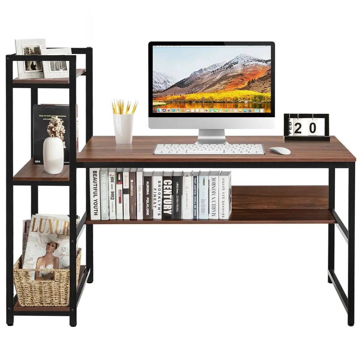 59-Inch Computer Desk Home Office Workstation 4-Tier Storage Shelves by DirectDeals