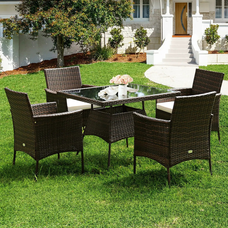 5 Pieces Patio Rattan Dining Furniture Set with Arm Chair and Wooden Table Top by DirectDeals