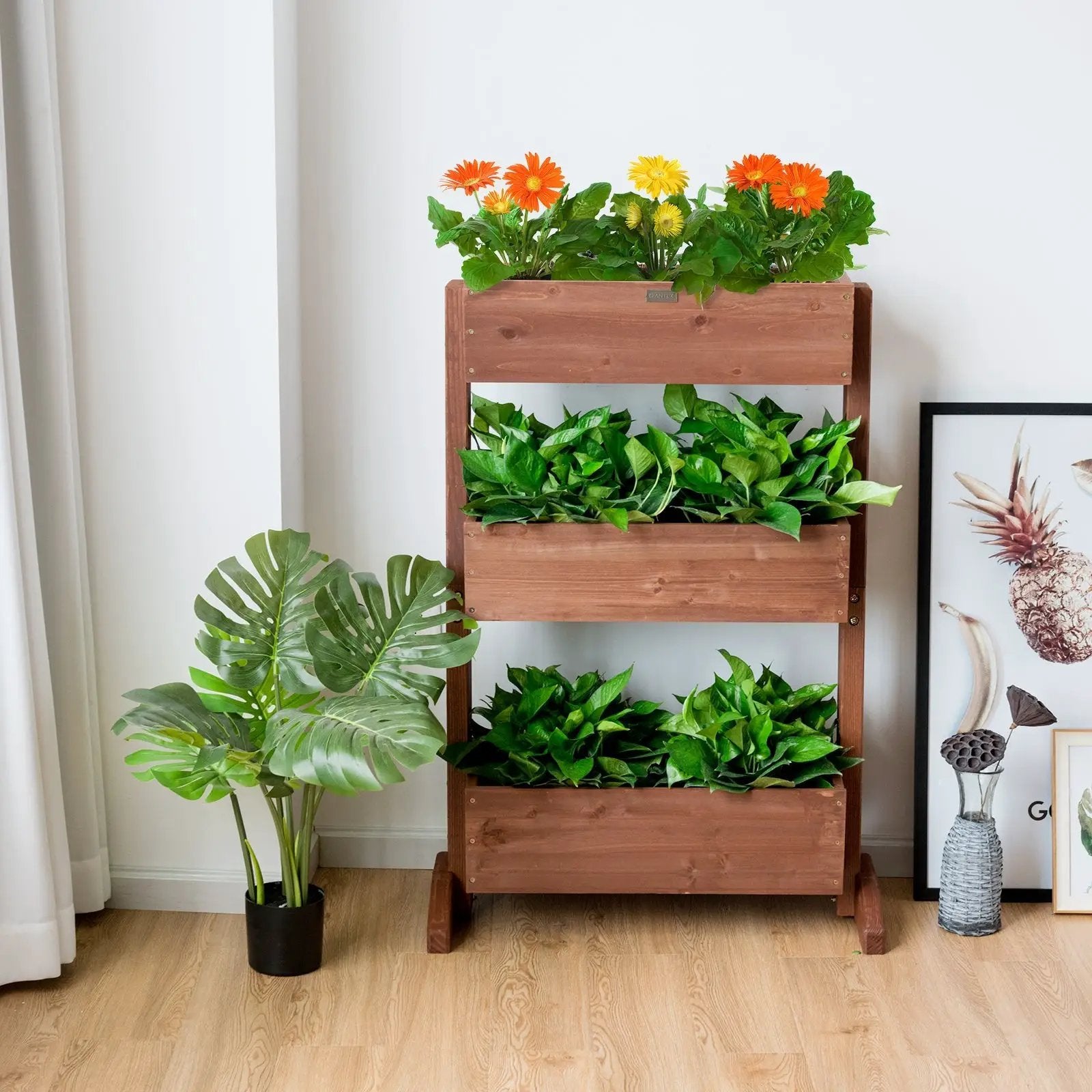 3-Tier Raised Garden Bed with Detachable Ladder and Adjustable Shelf by DirectDeals