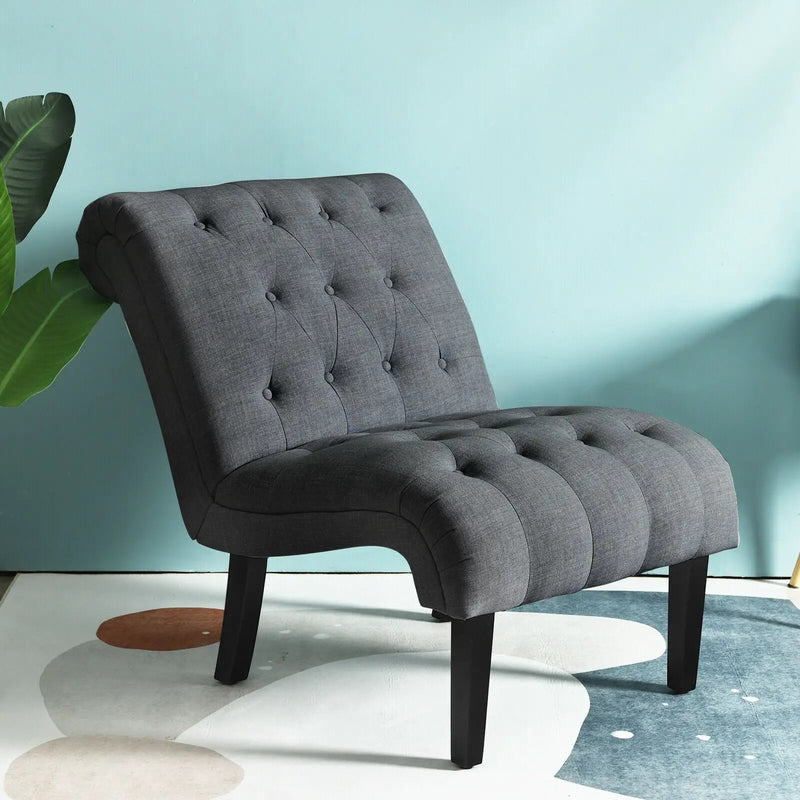 Cotton Linen Fabric Armless Accent Chair with Adjustable Foot Pads by DirectDeals