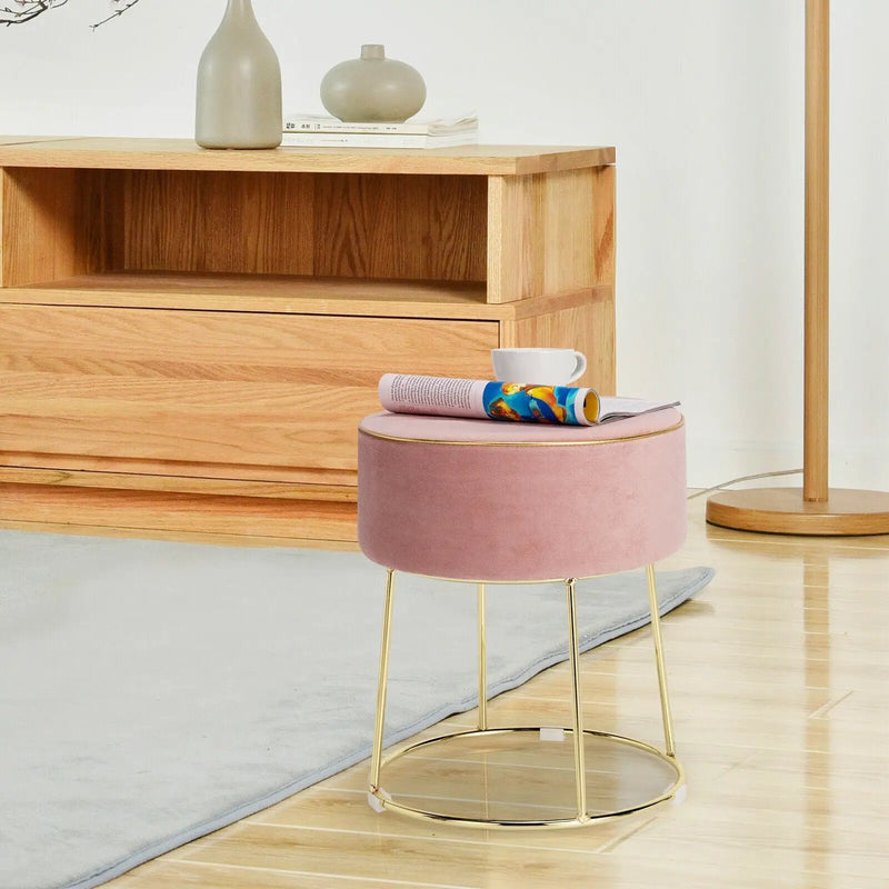Round Velvet Footrest Stool Ottoman with Non-Slip Foot Pads for Bedside by DirectDeals