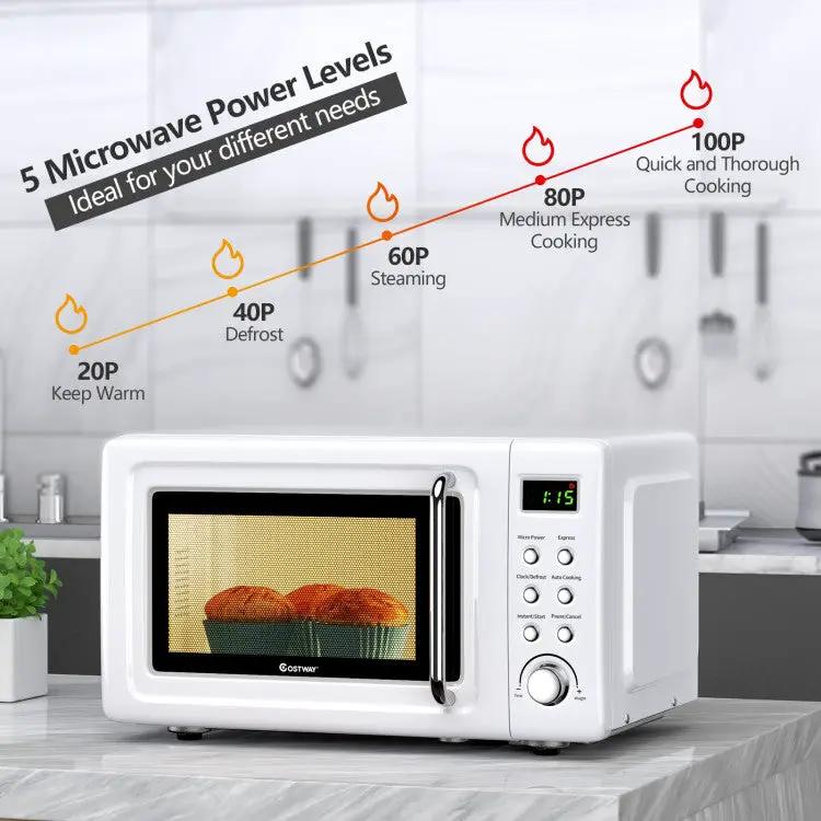700W Retro Countertop Microwave Oven with 5 Micro Power and Auto Cooking Function by DirectDeals