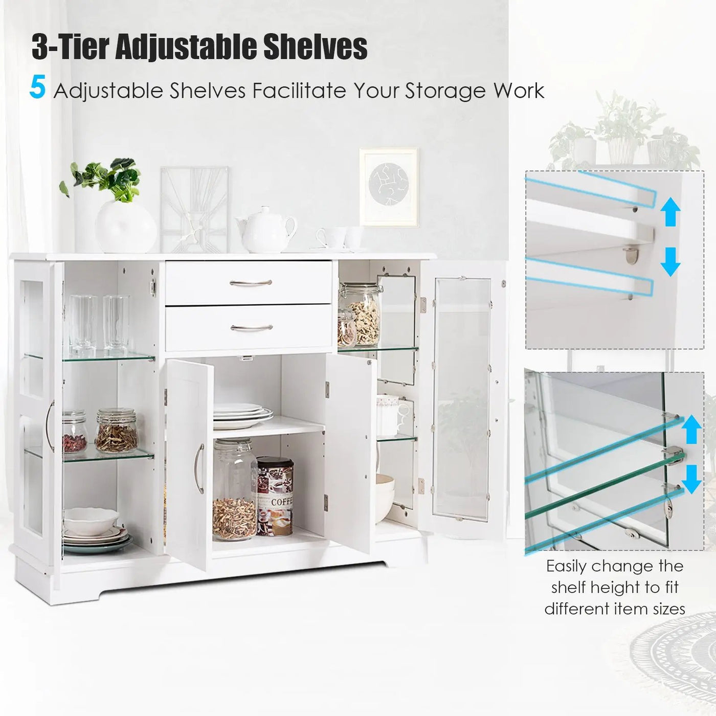 Sideboard Buffet Server Storage Cabinet with 2 Drawers and Glass Doors by DirectDeals