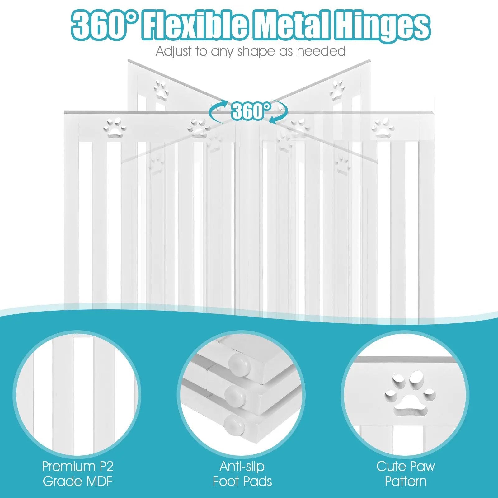 36 Inch Folding Wooden Freestanding Pet Gate Dog Gate with 360° Flexible Hinge by DirectDeals