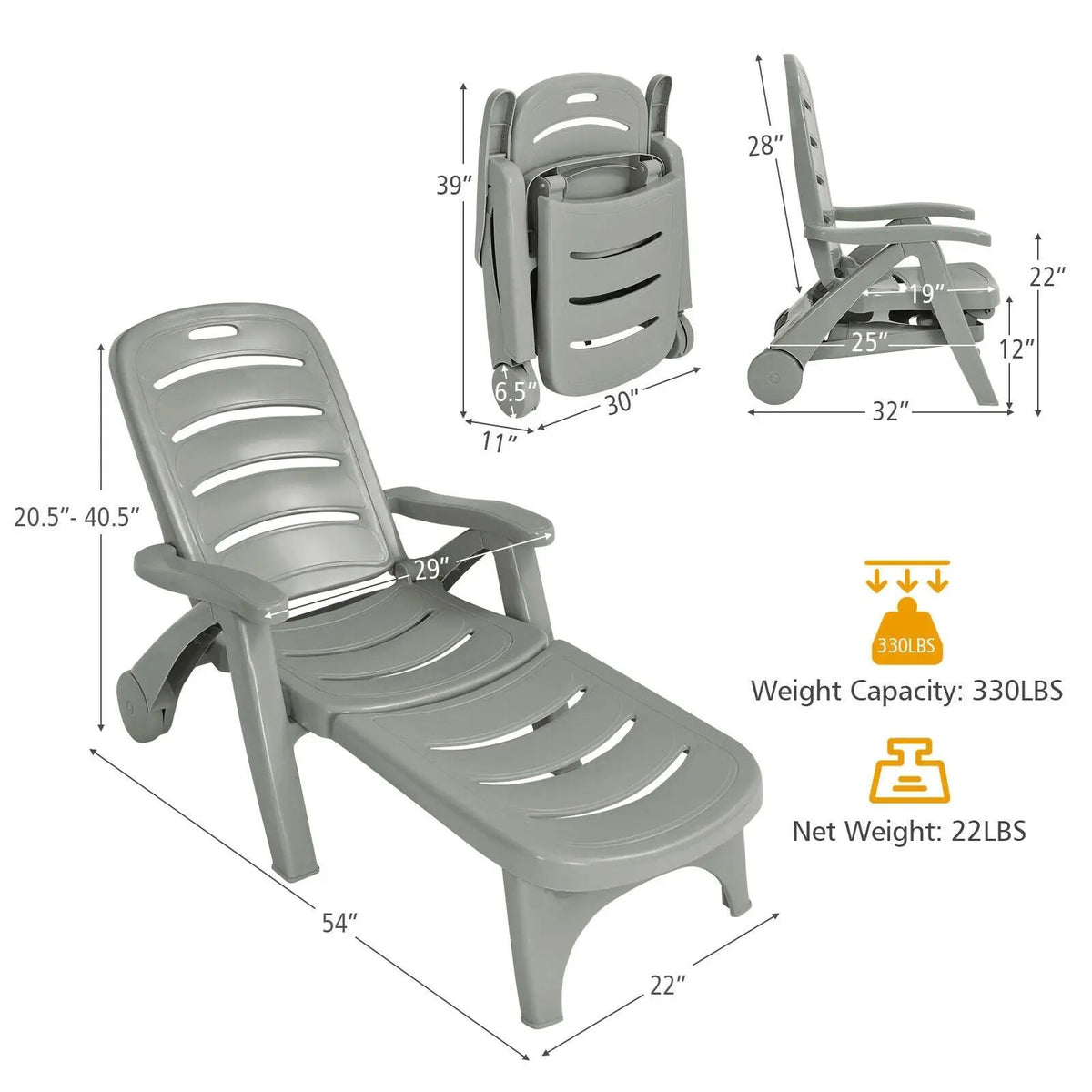 5 Position Adjustable Folding Lounger Chaise Chair by DirectDeals