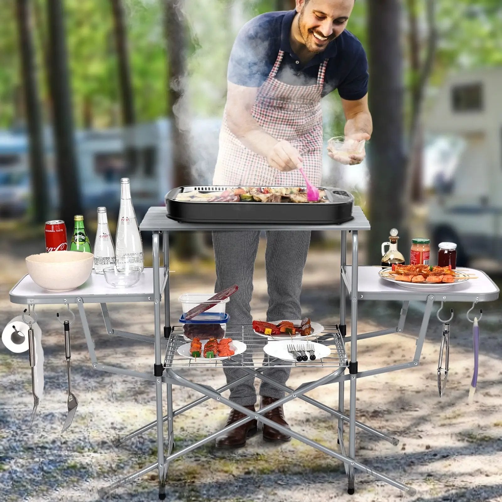 Foldable Outdoor BBQ Table Grilling Stand by DirectDeals