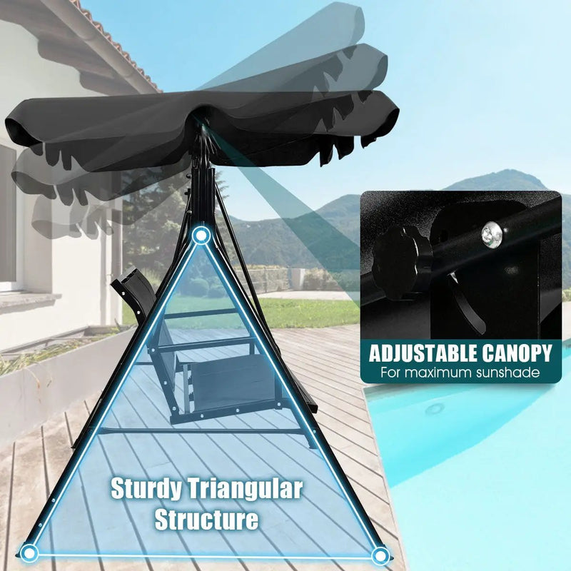 3 Person Steel Frame Patio Swing with Polyester Angle and Adjustable Canopy by DirectDeals