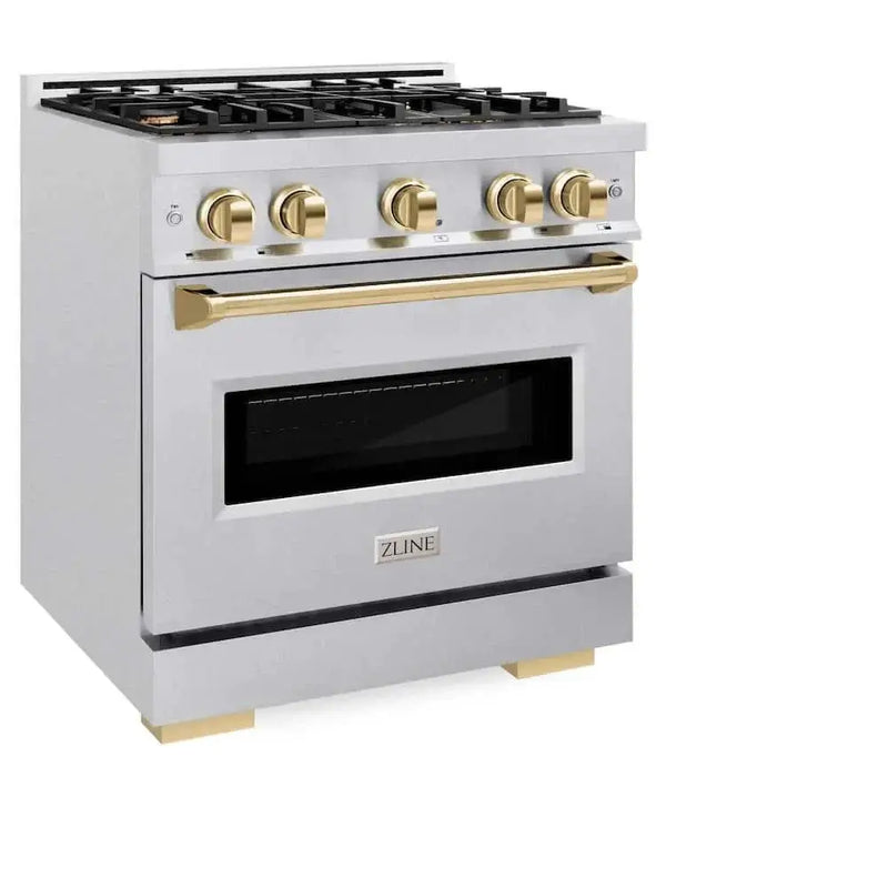 ZLINE 30" Classic Gas Range, Convection Gas Oven DuraSnow® Stainless Steel, Gold CGRSZ-30-G by Farmhouse Kitchen and Bath