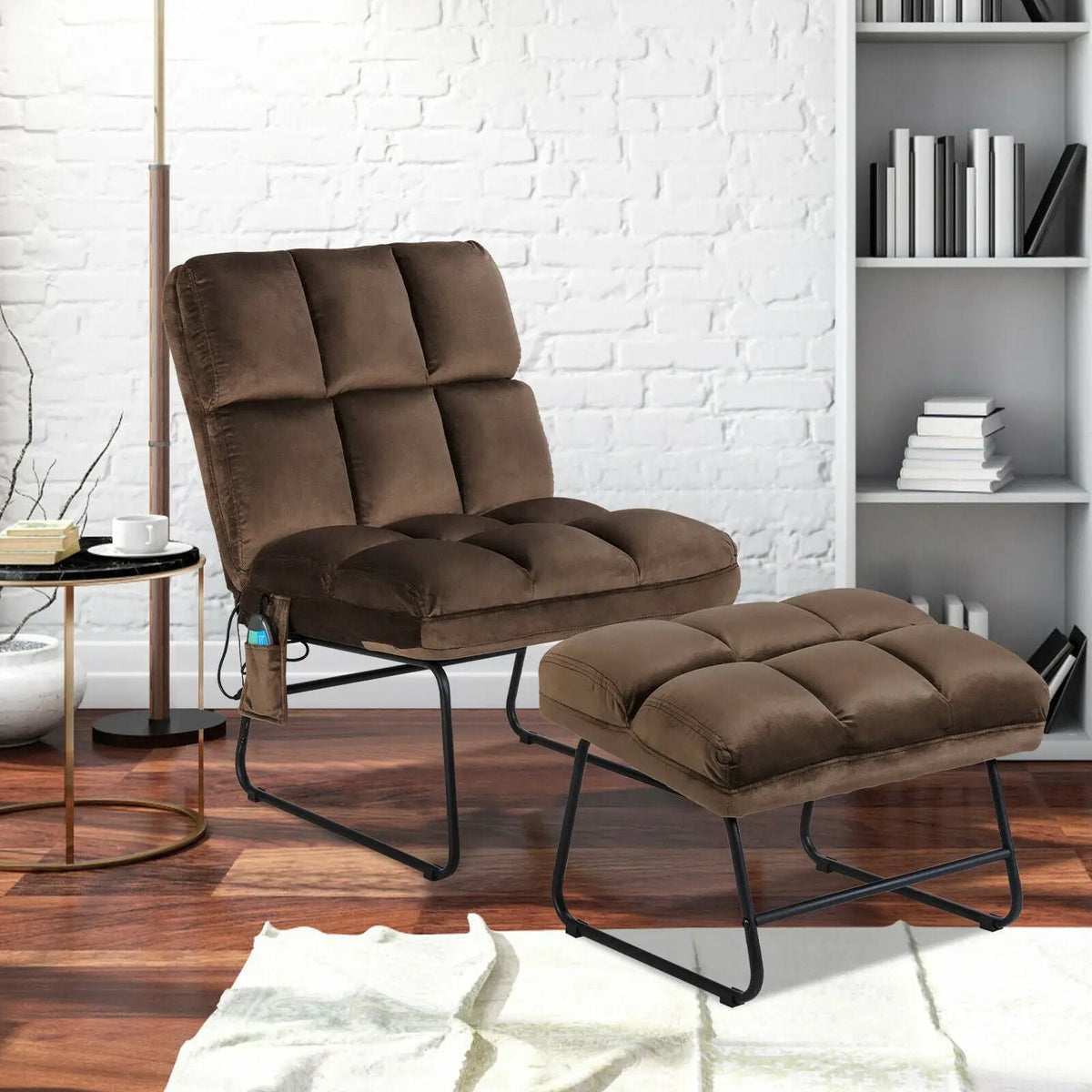 Velvet Massage Recliners with Ottoman Remote Control and Side Pocket by DirectDeals