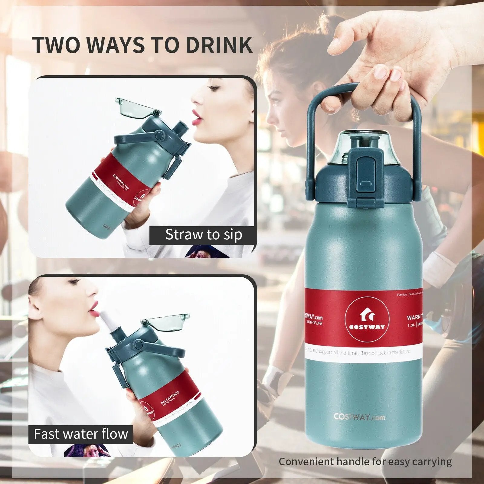 44oz Vacuum Insulated Leakproof Stainless Steel Sports Water Bottle-Gray by DirectDeals