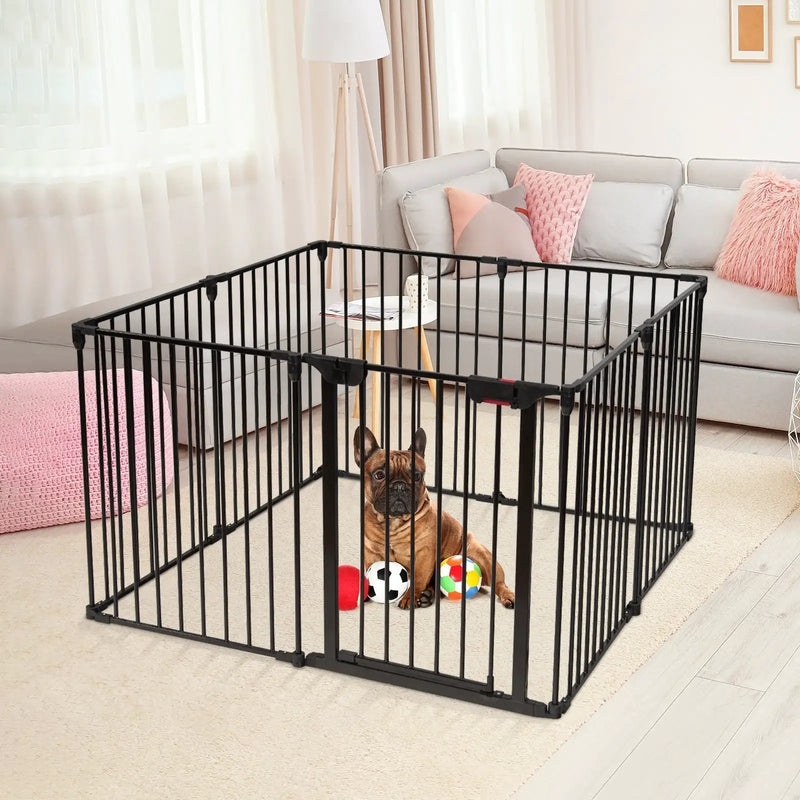 Adjustable Panel Baby Safe Metal Gate Play Yard-Black by DirectDeals