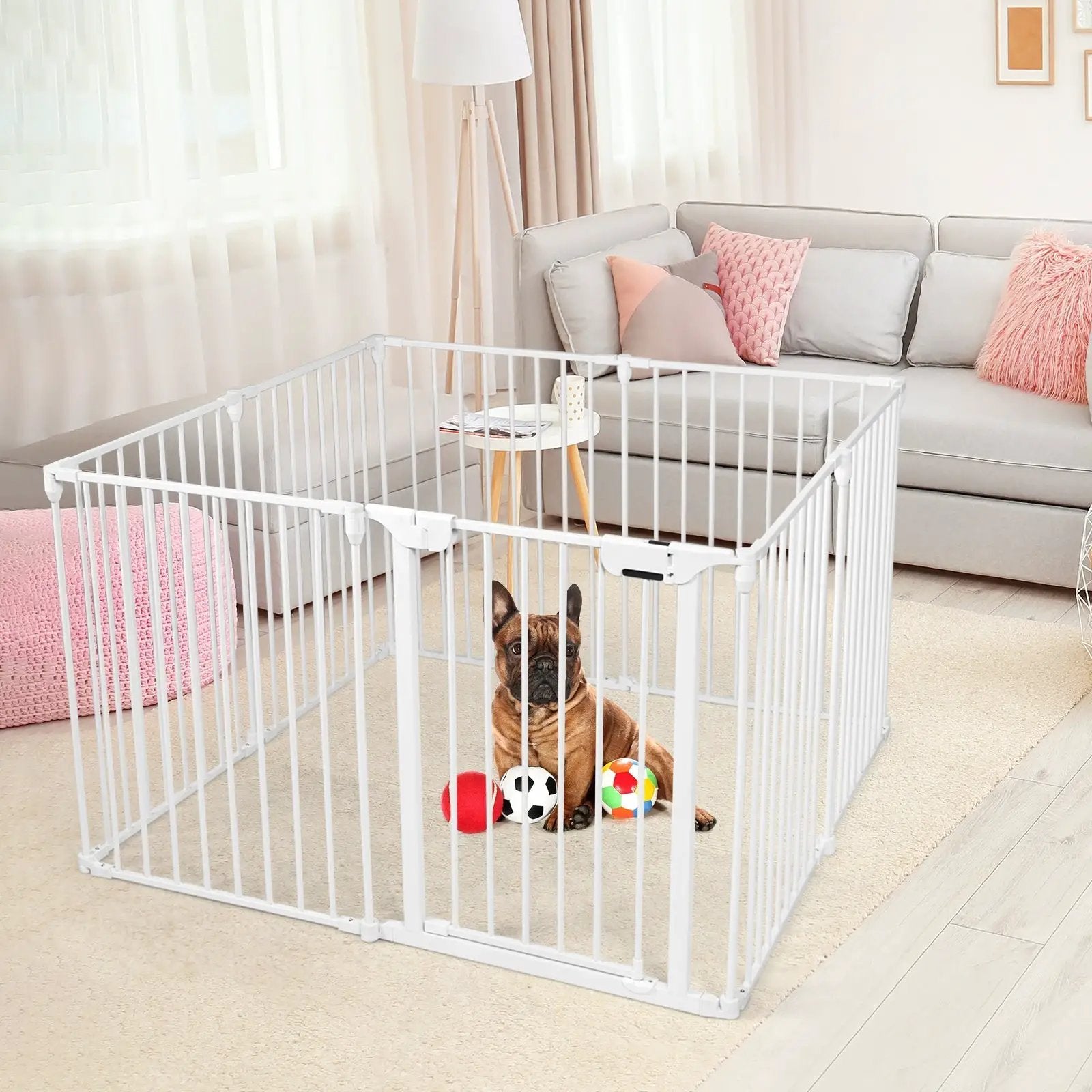 Adjustable Panel Baby Safe Metal Gate Play Yard-White by DirectDeals
