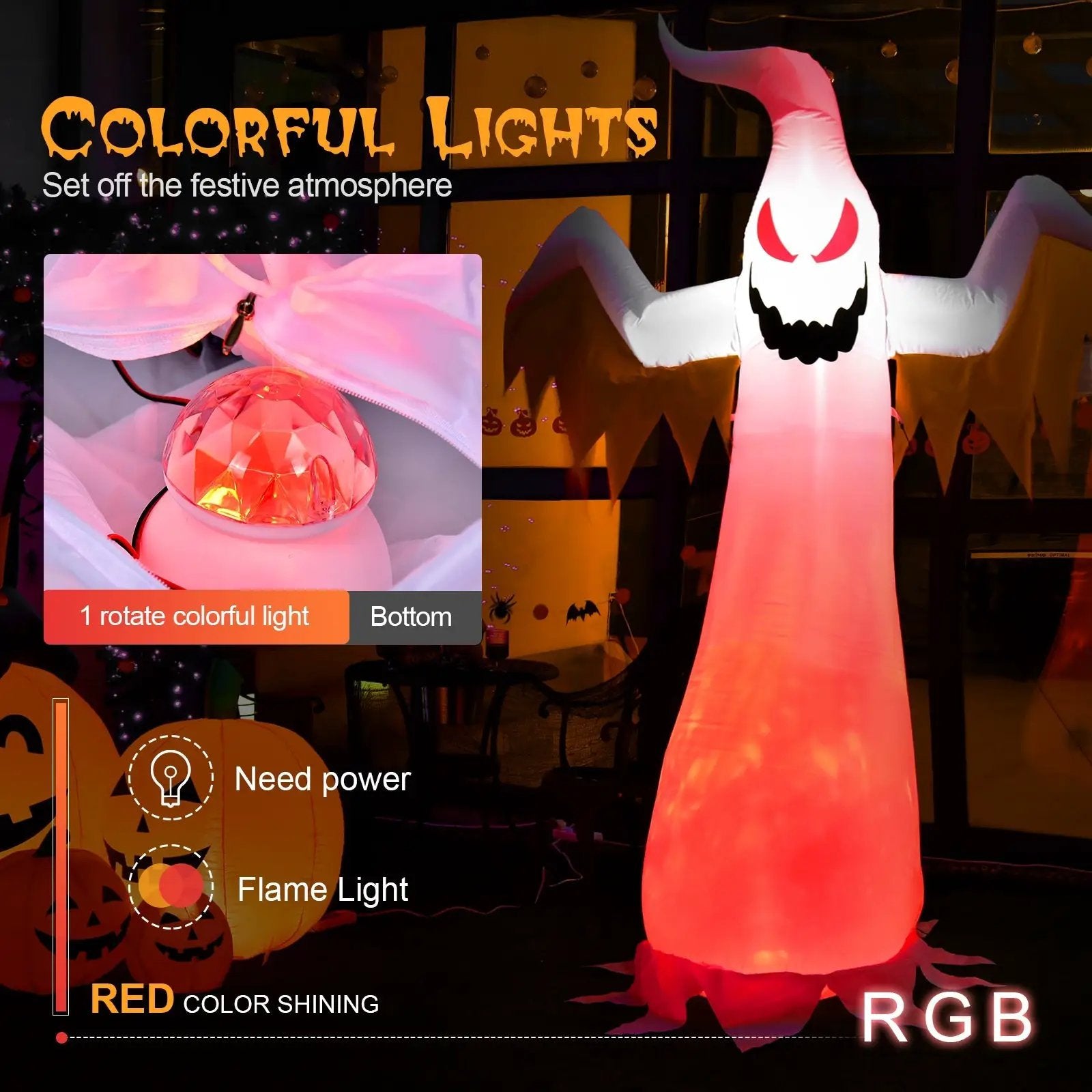 8 Feet Halloween Inflatable Ghost with Rotatable Flame LED Lights by DirectDeals