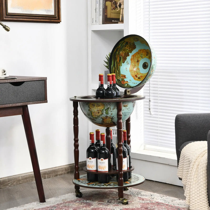 17 Inch Globe Wine Bar Stand 16th Century Italian Map Liquor Bottle Shelf Cart by DirectDeals