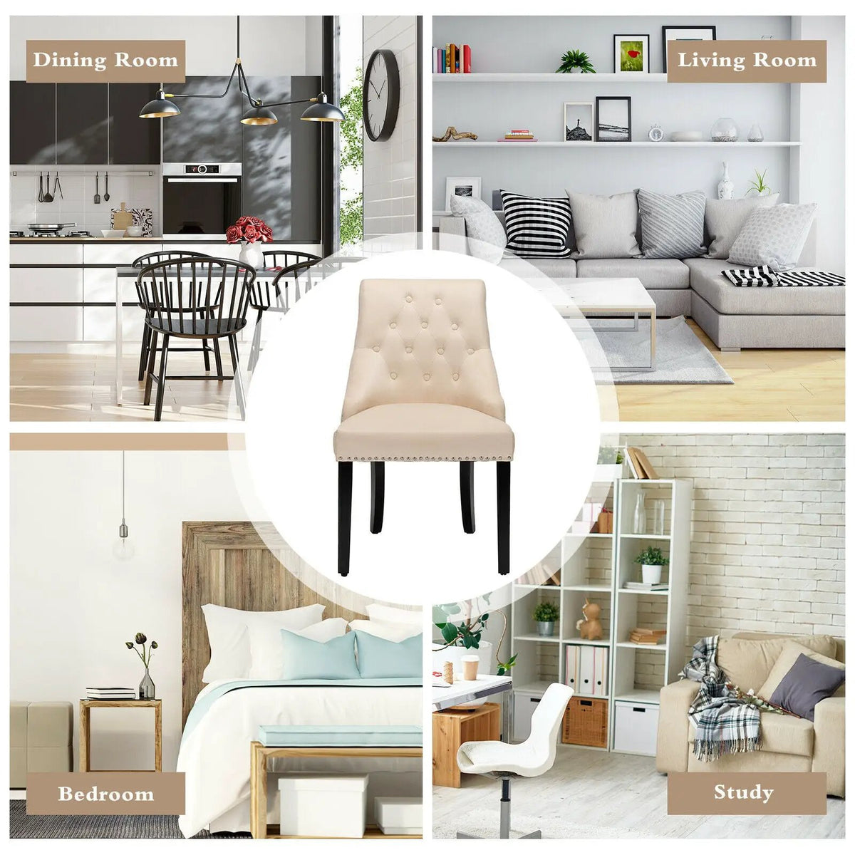 Modern Upholstered Button-Tufted Dining Chair with Naild Trim by DirectDeals