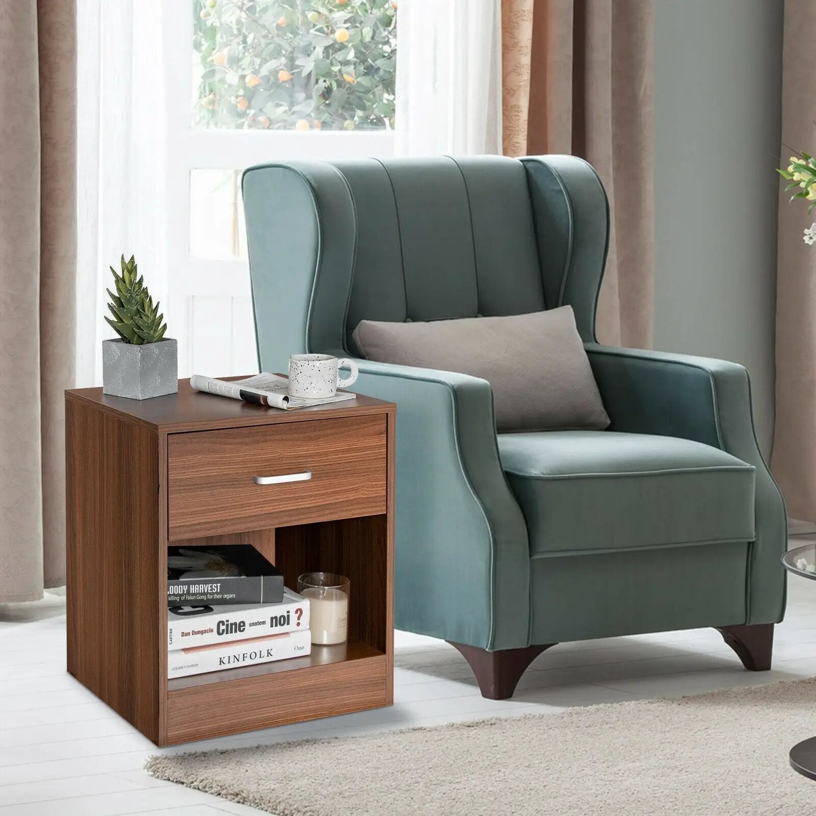 Modern Nightstand with Storage Drawer and Cabinet by DirectDeals