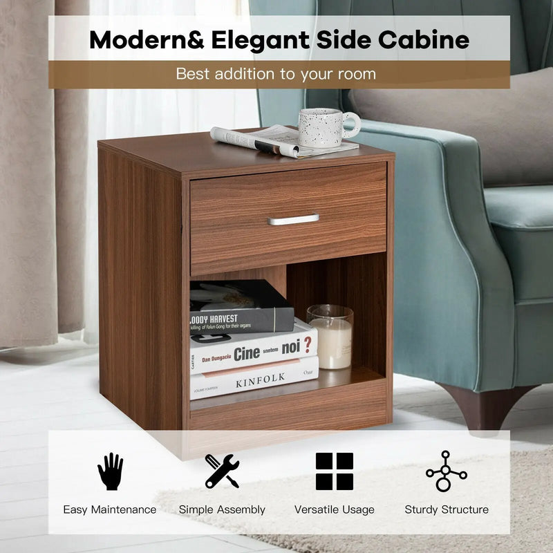 2 Pieces Nightstand with Storage Drawer and Cabinet by DirectDeals