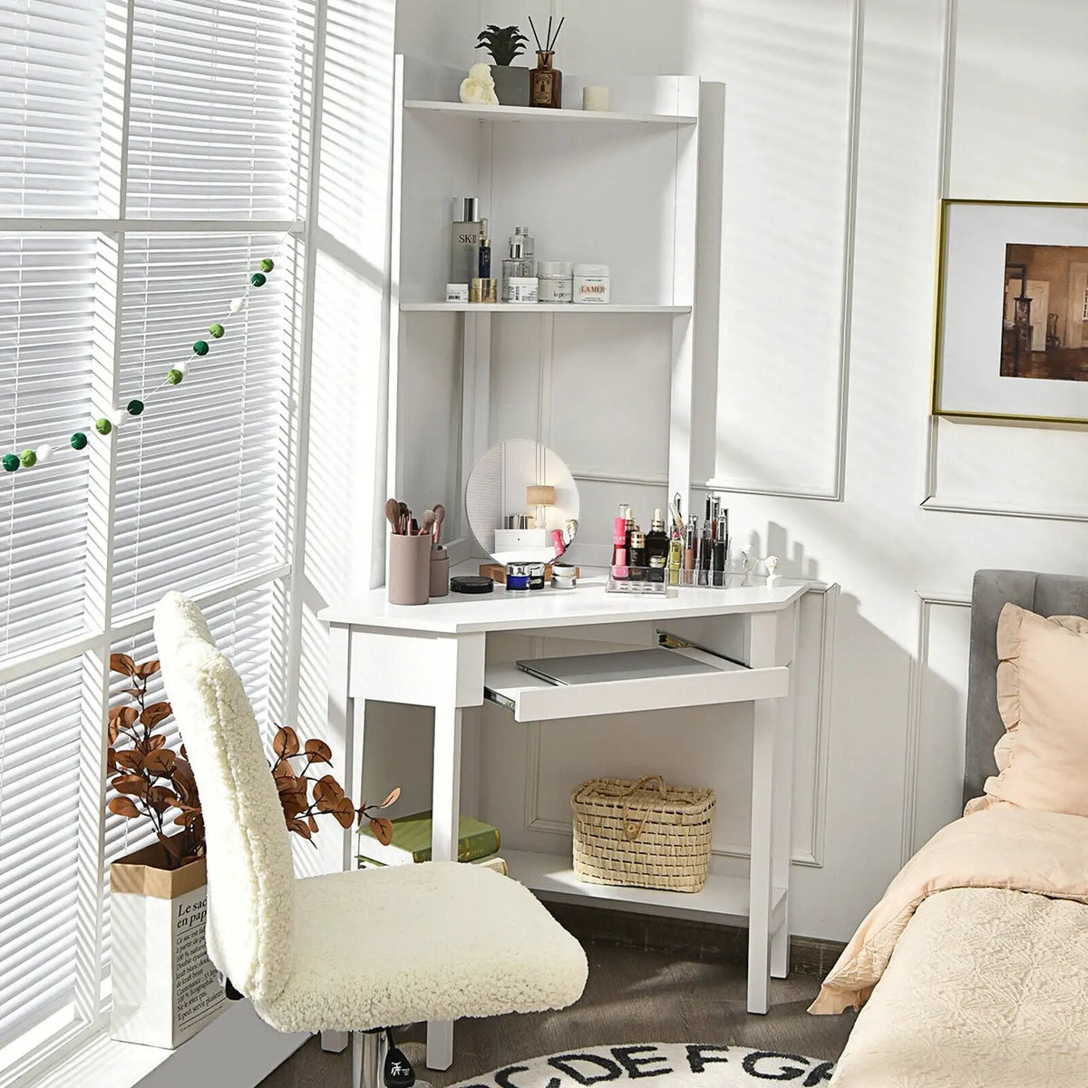 Corner Computer Desk with Hutch and Storage Shelves by DirectDeals
