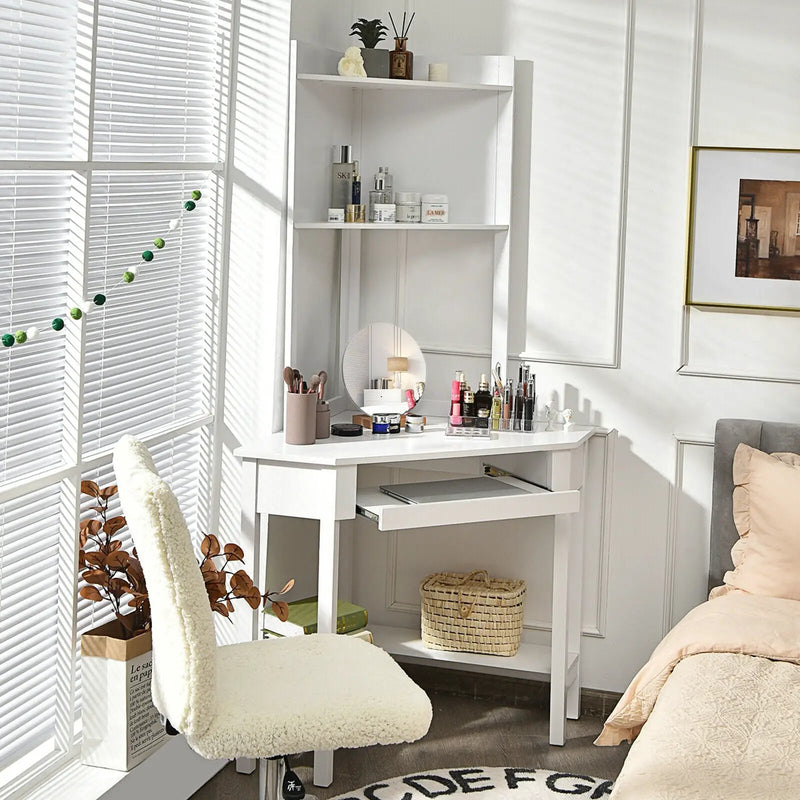 Corner Computer Desk with Hutch and Storage Shelves by DirectDeals