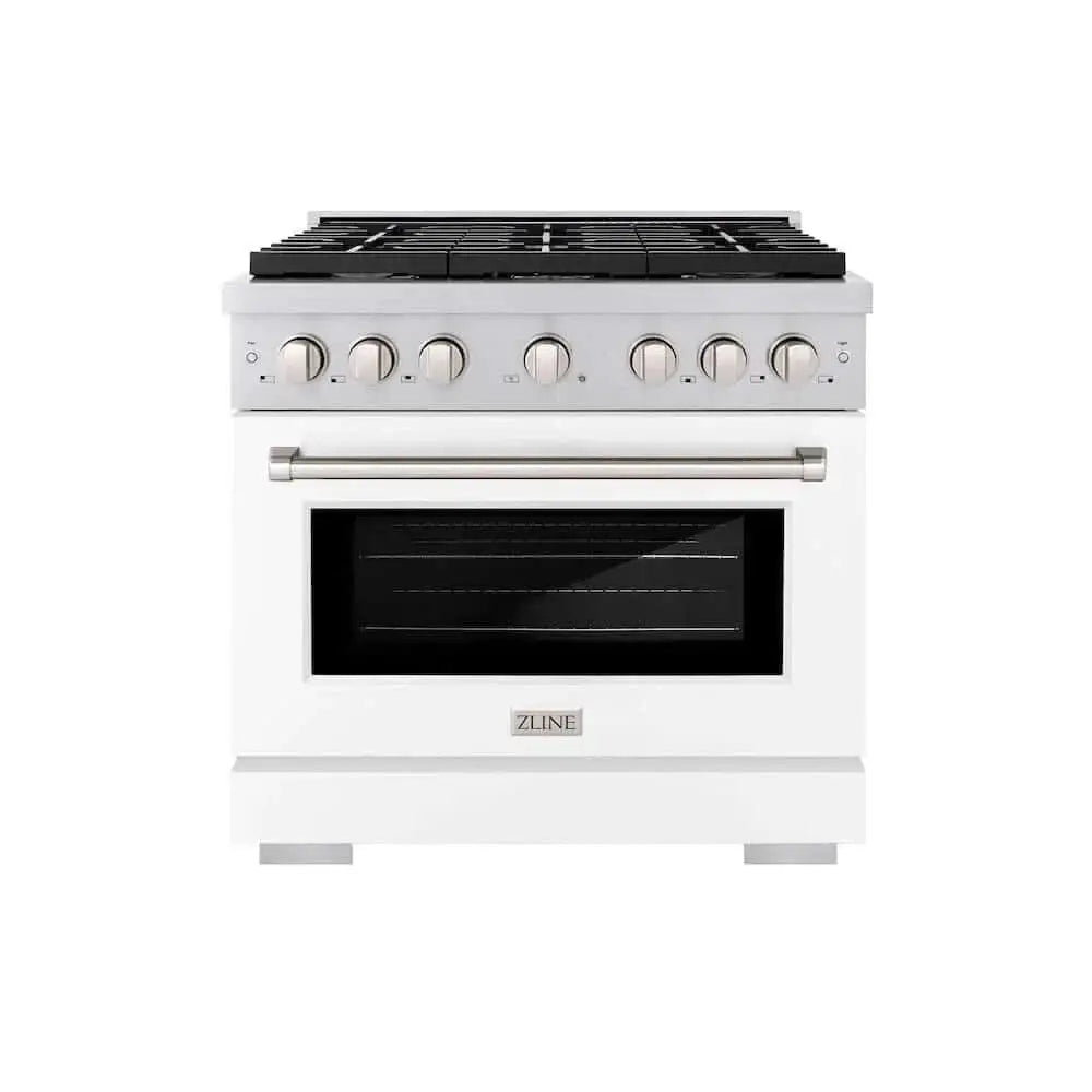 ZLINE 36 In. Gas Range, Stainless Steel, White Matte, SGR-WM-36 by Farmhouse Kitchen and Bath