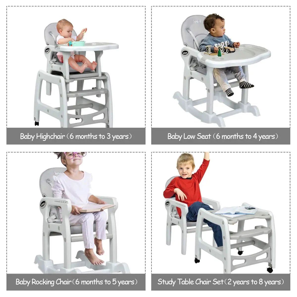 3-in-1 Baby High Chair with Lockable Universal Wheels by DirectDeals